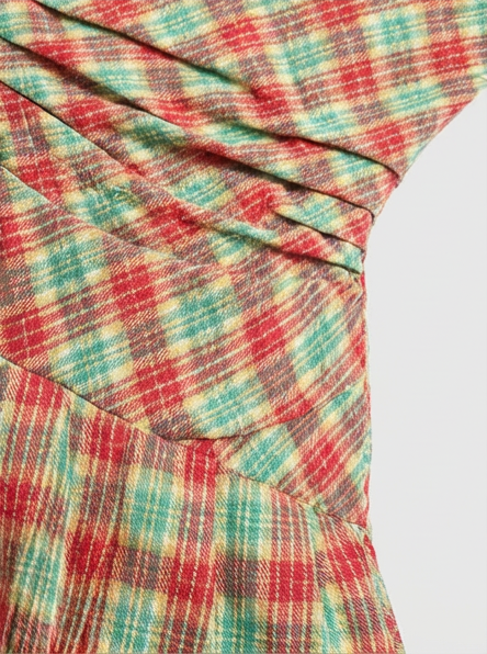 Puzzle Check Waist Dress - Chestnut Brown