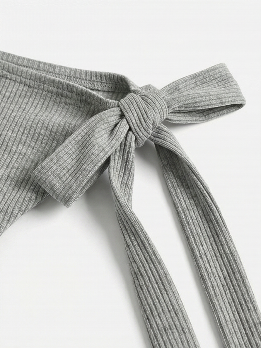 Brick Lane Asymmetric Bow Tie Off-Shoulder Top - Grey