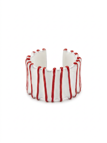 Brick Lane Retro Striped Wide Band Ring - Red