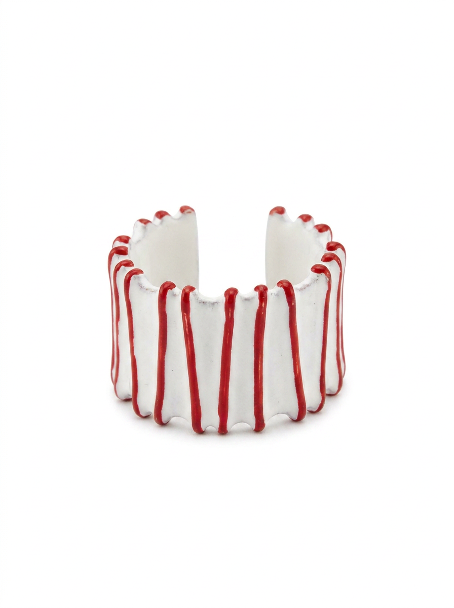 Brick Lane Retro Striped Wide Band Ring - Red
