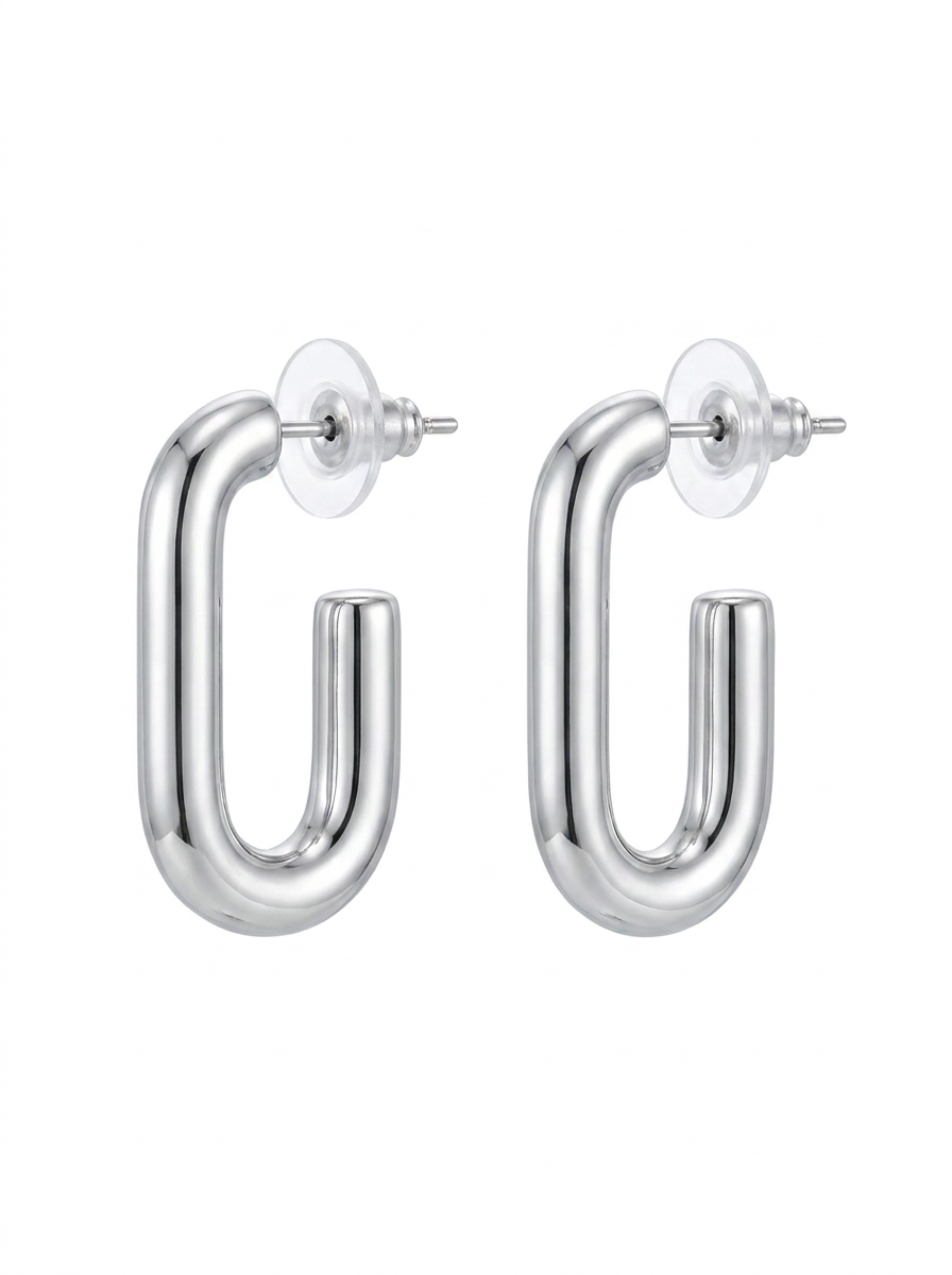 Brick Lane Punk Geometric Rectangular Hoop Earrings - Silver