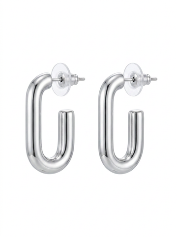 Brick Lane Punk Geometric Rectangular Hoop Earrings - Silver