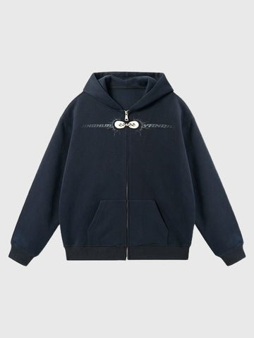 Co-ed Dorm Baggy Zip-up Hoodie - Black