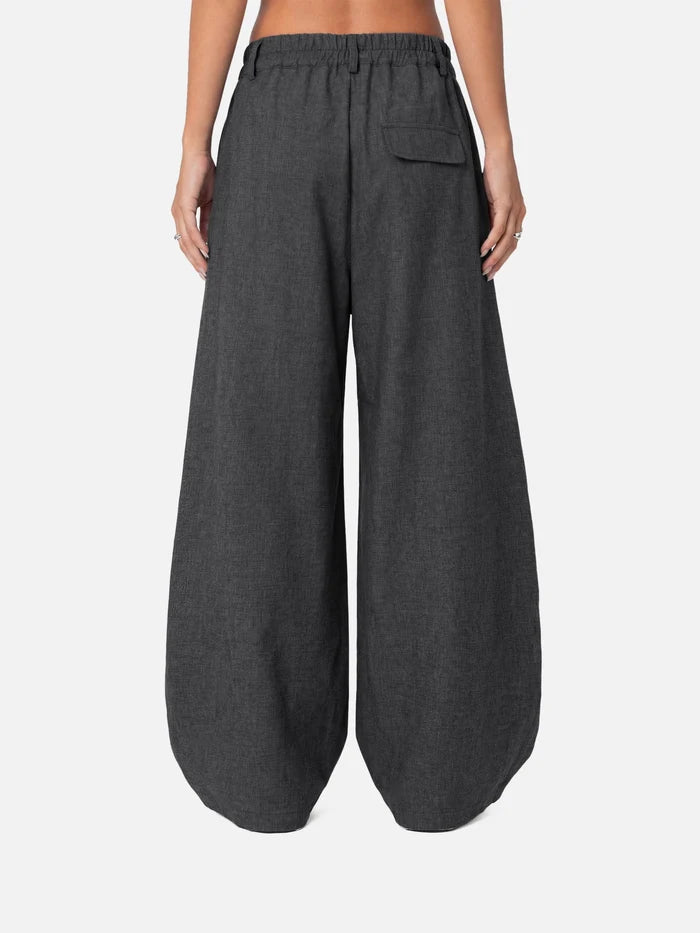 Co-ed Dorm Wide-leg Criss-Cross Waist Denim Maxi Pants - Grey