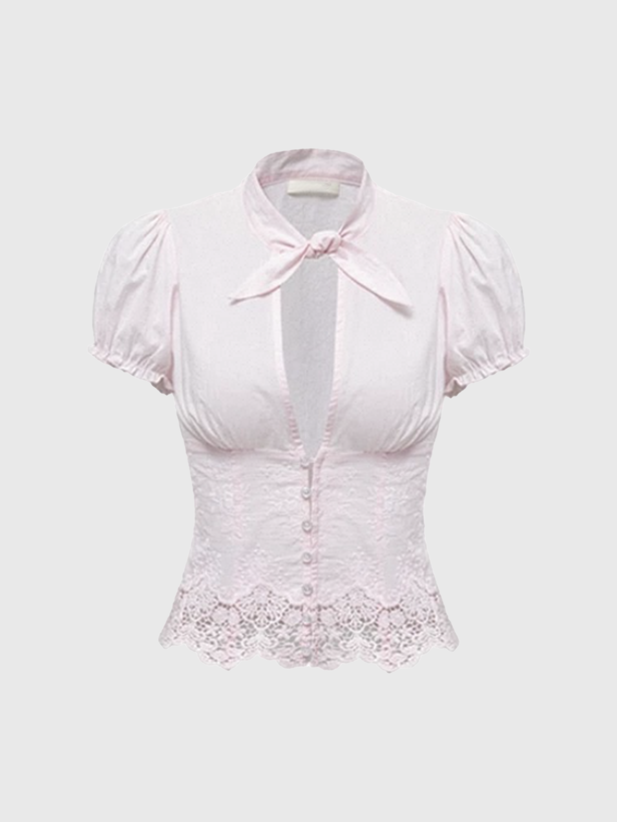 Brick Lane Skimming Lace Leather Panel Stand Collar Shirt - Pink