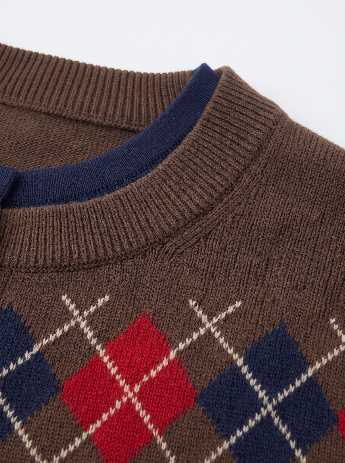 Brick Lane Argyle Pattern V-Neck Knit Cardigan - Brown/Burgundy