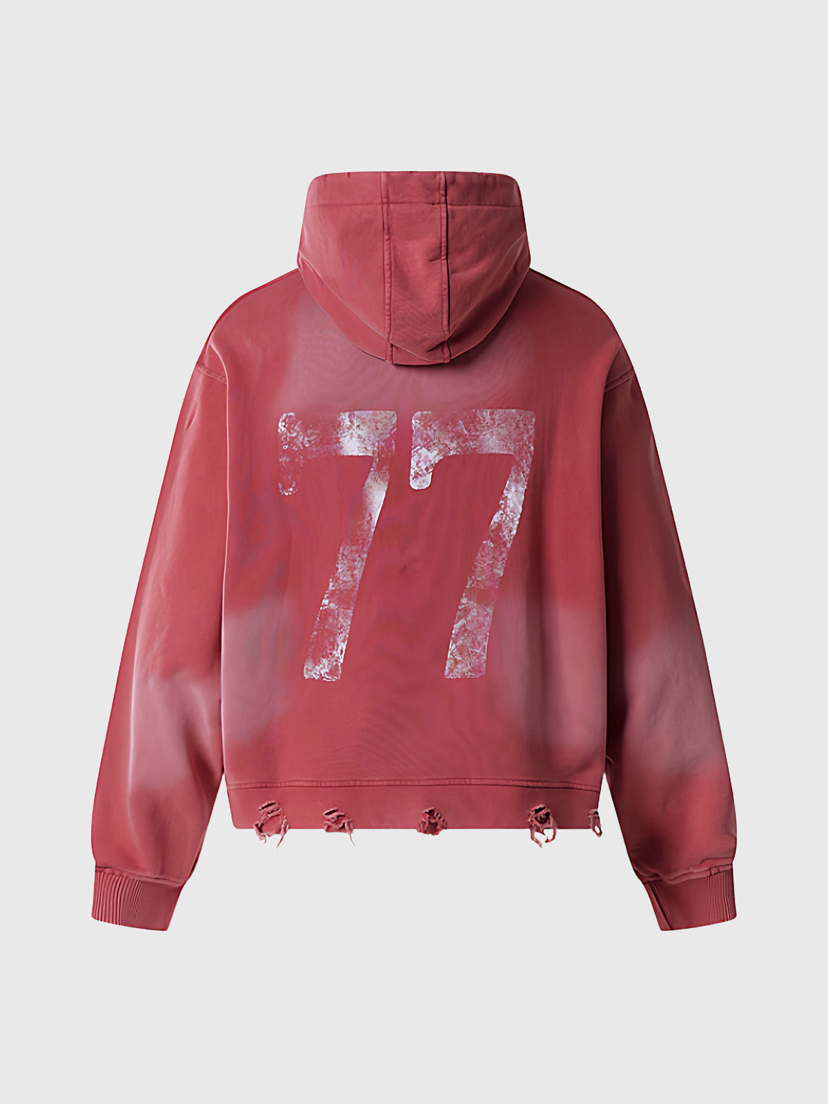 Co-ed Dorm Baggy Rhinestone Distressed Hoodie - Red