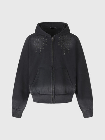 Co-ed Dorm Baggy Cross Washed Zip-up Hoodie - Black