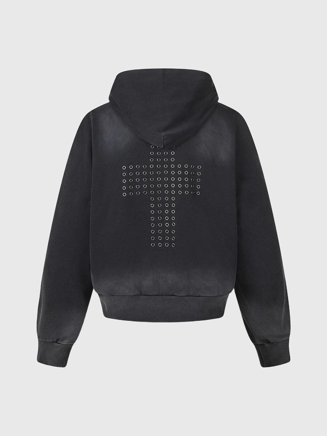 Co-ed Dorm Baggy Cross Washed Zip-up Hoodie - Black