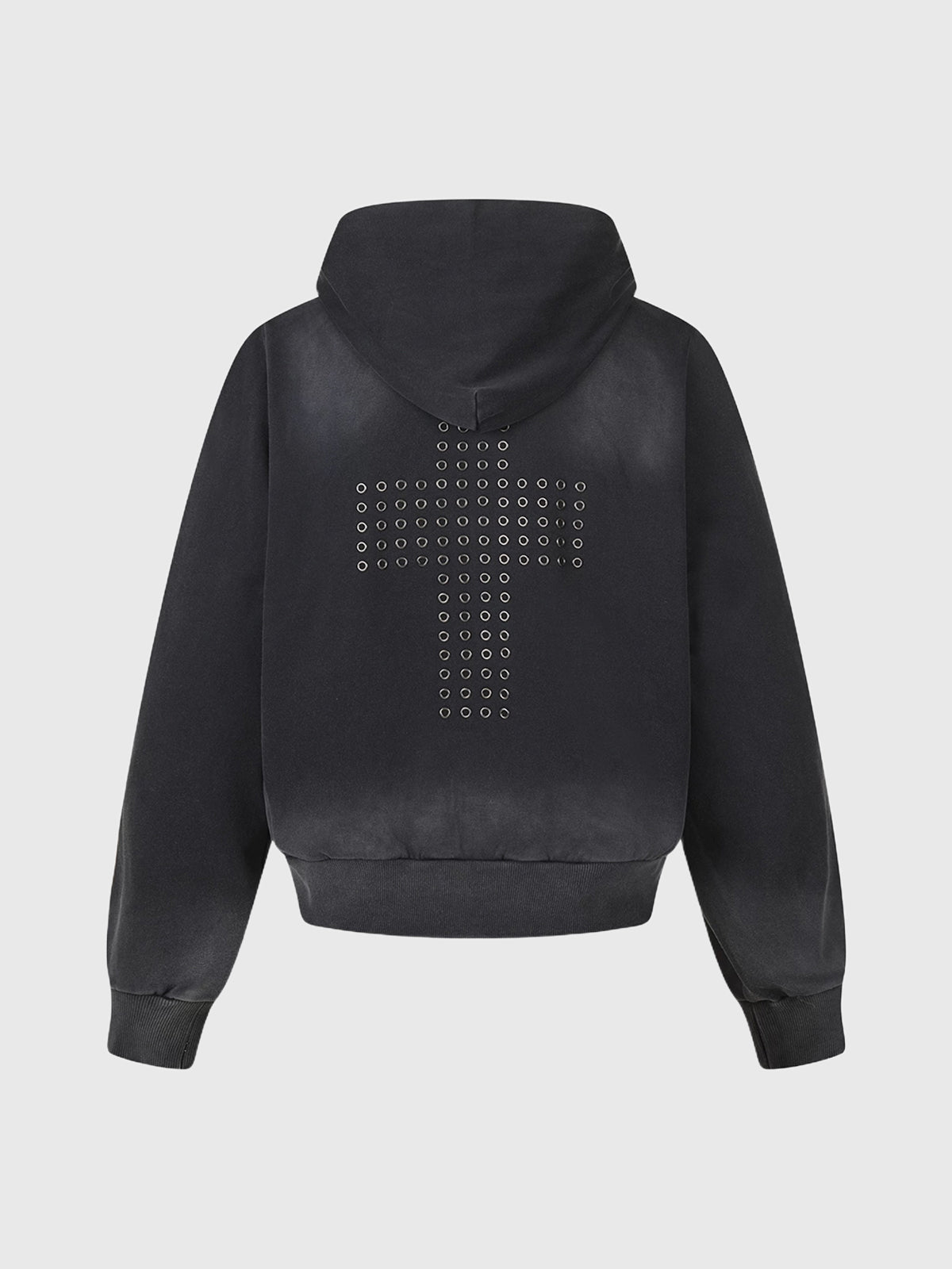 Co-ed Dorm Baggy Cross Washed Zip-up Hoodie - Black