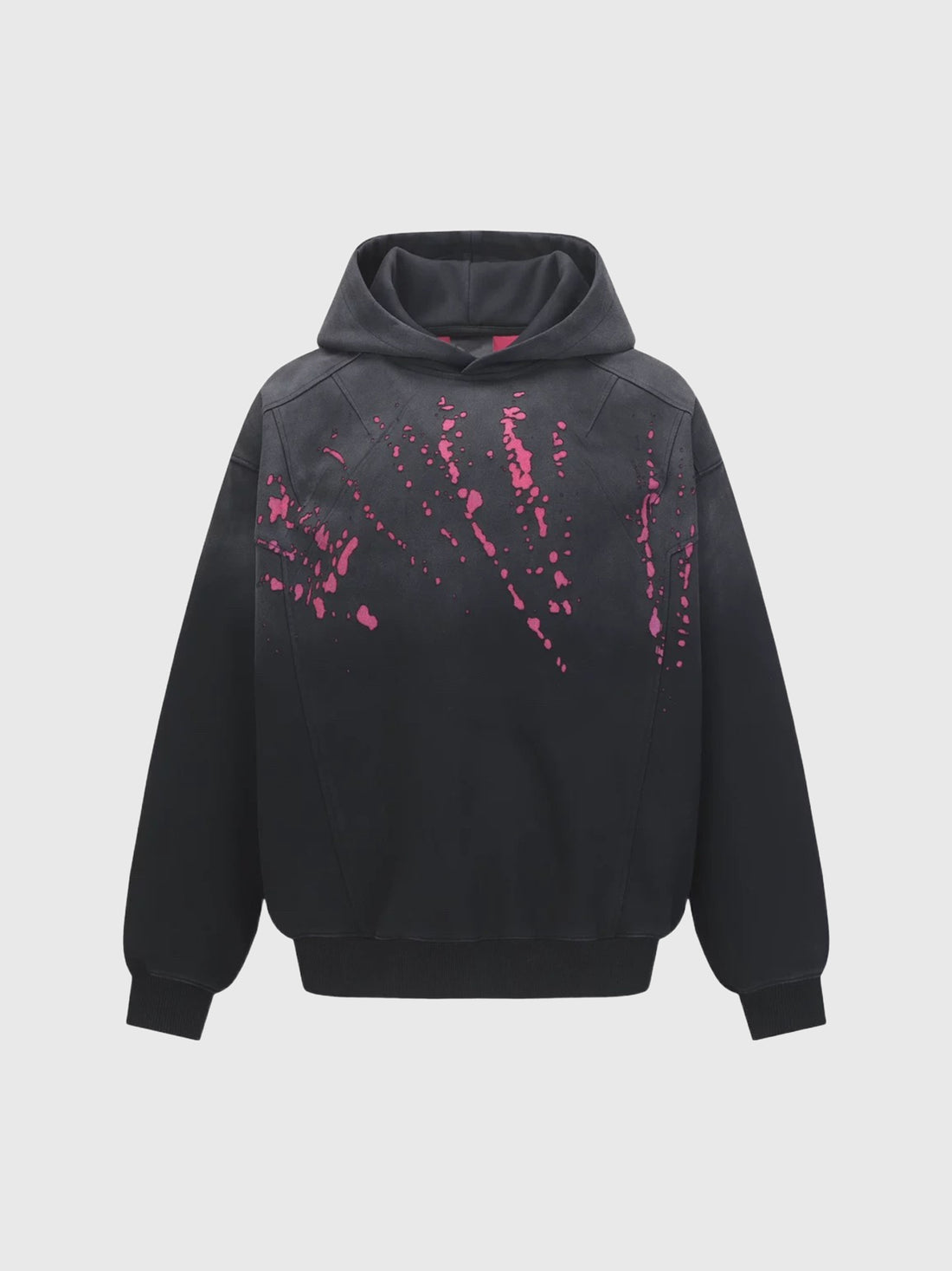 Co-ed Dorm Baggy Contrast Color Graphic Hoodie - Black