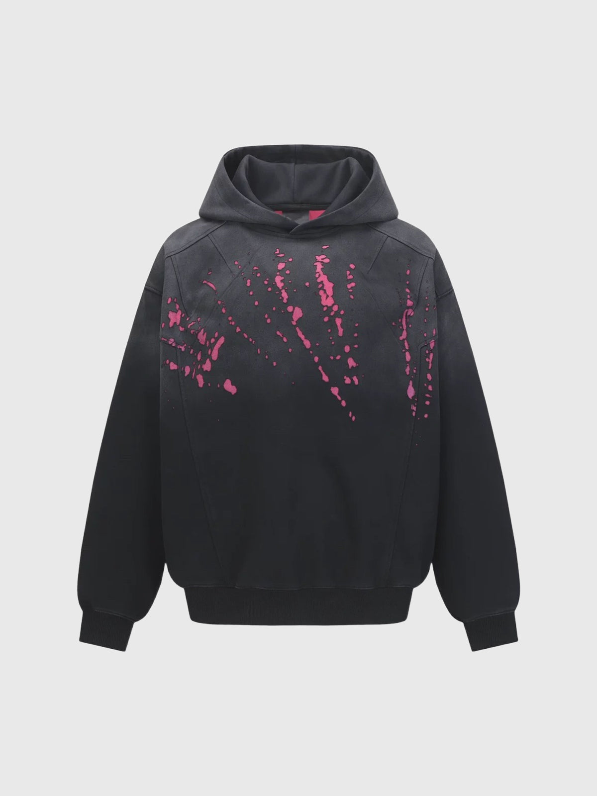 Co-ed Dorm Baggy Contrast Color Graphic Hoodie - Black