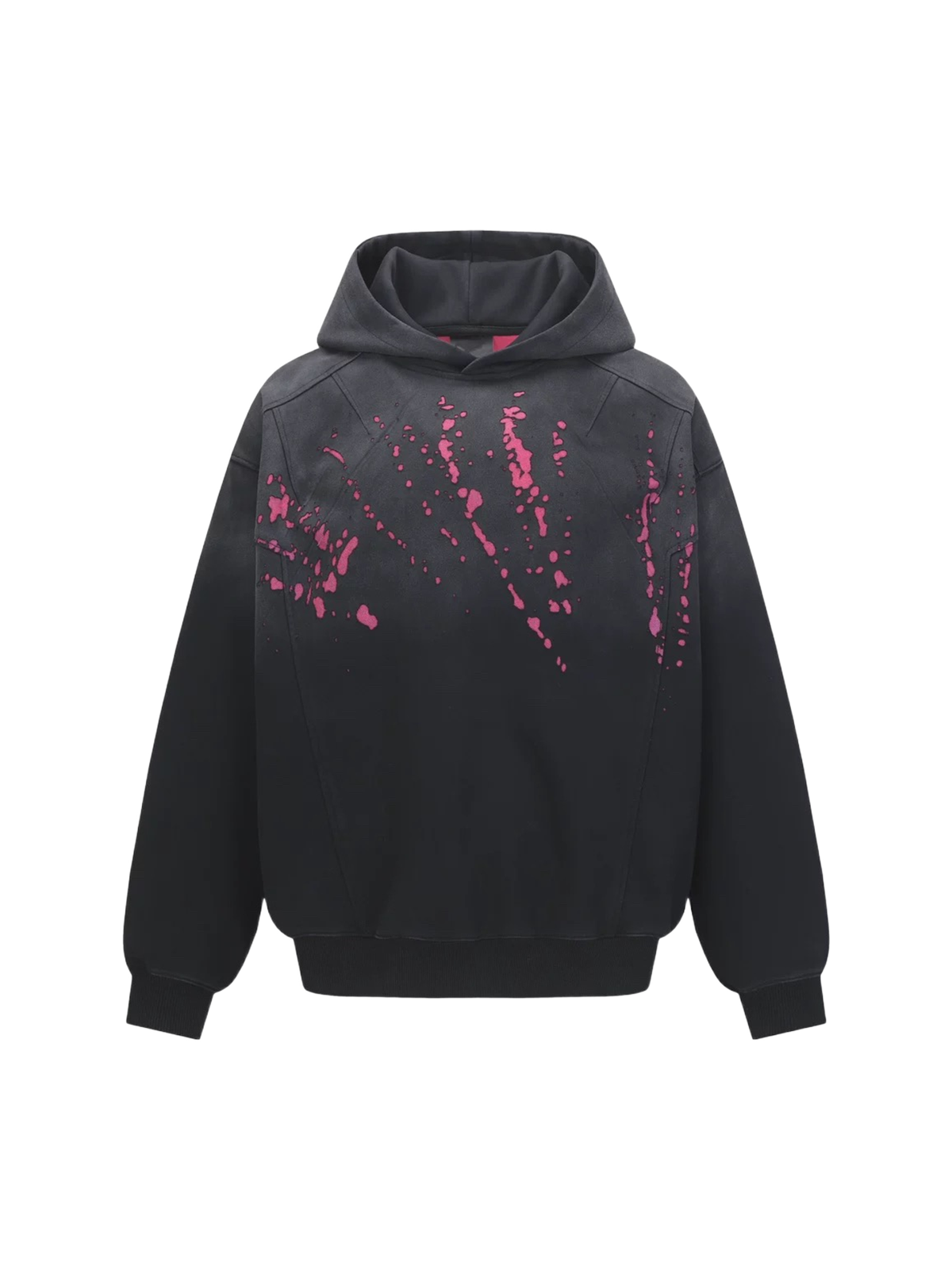 Co-ed Dorm Baggy Contrast Color Graphic Hoodie - Black