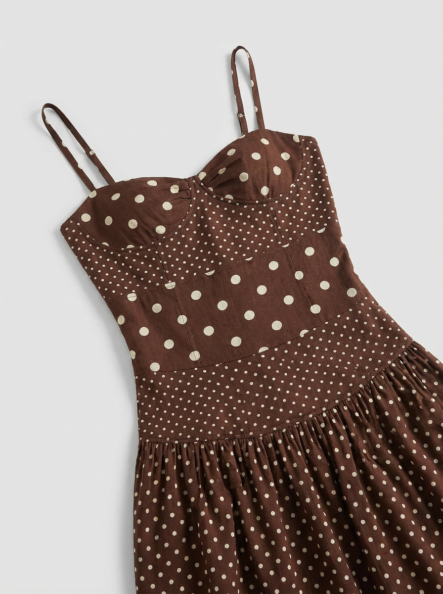 Coffee Dot Waist Dress - Cocoa Brown
