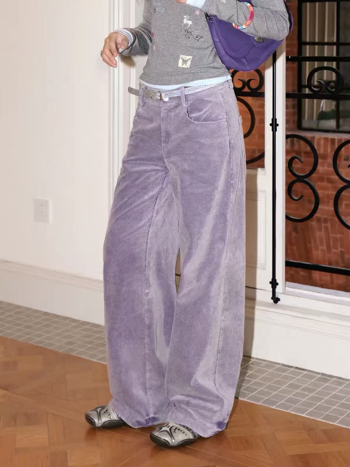 Brick Lane Shimmer Metallic Pleated Maxi Pants - Purple