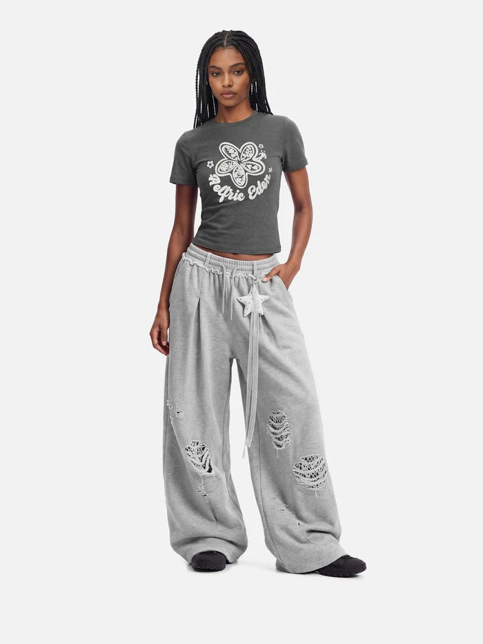 Co-ed Dorm Baggy Pleated Sweatpants Maxi Pants - Grey