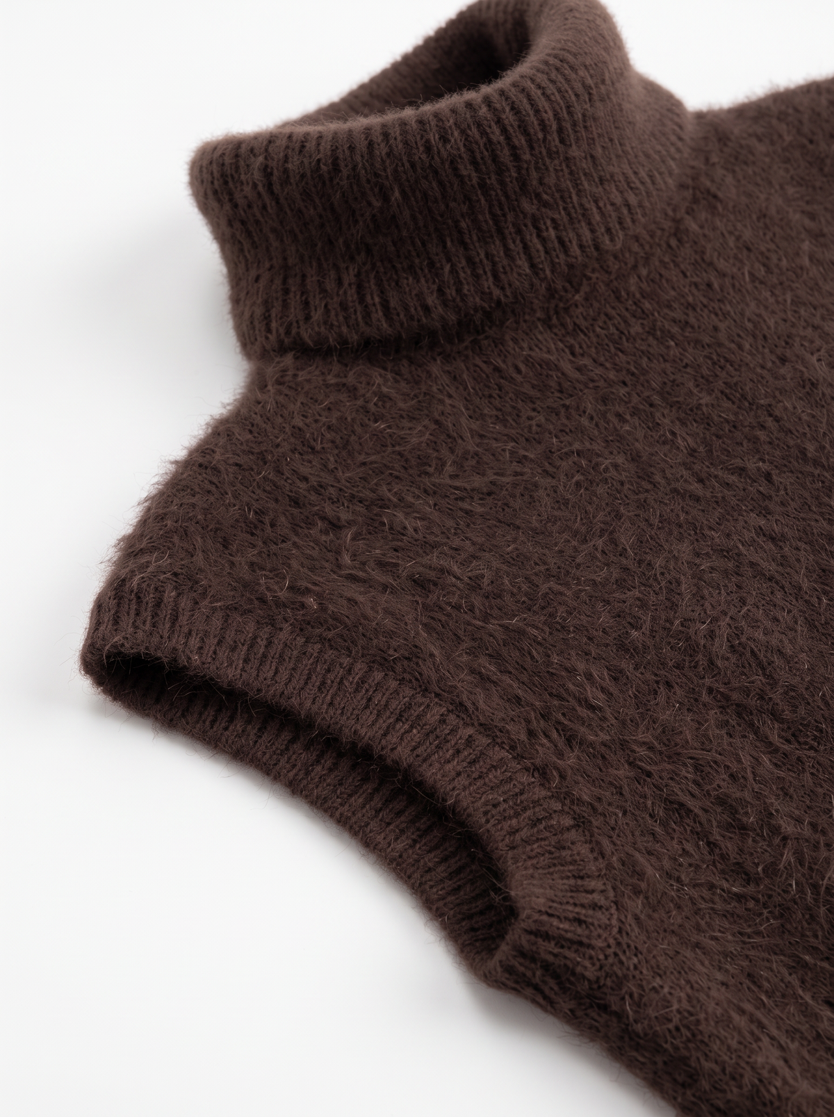 Brick Lane Skimming High Neck Sleeveless Knit Vest Tee - Brown