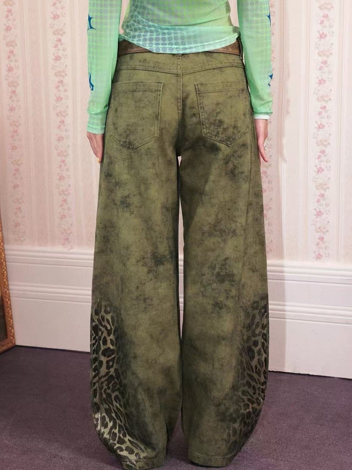 Weekday Outdoor Camo Print Wide-Leg Cargo Maxi Pants - Olive