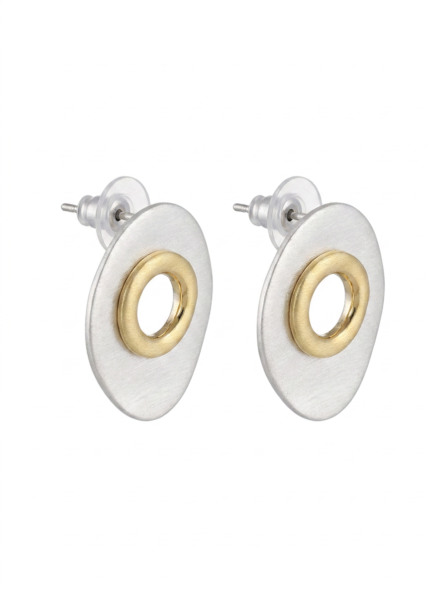 Brick Lane Retro Two-Tone Geometric Drop Earrings - Silver
