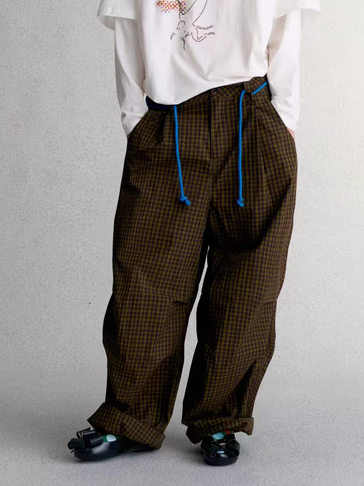 Brick Lane Wide-leg Geometric Pattern Drawstring Maxi Pants - Brown