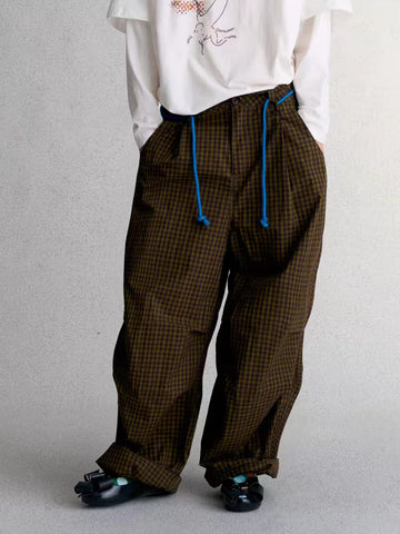 Brick Lane Wide-leg Geometric Pattern Drawstring Maxi Pants - Brown