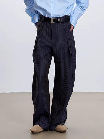 American Club Wide-leg Pleated Washed Denim Maxi Pants - Blue