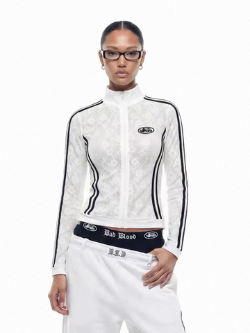 American Club Skimming Side-Stripe Track Jacket Top - White