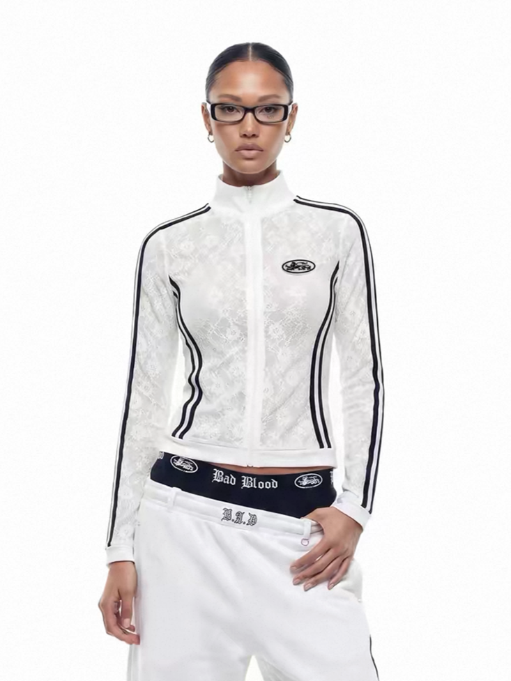 American Club Skimming Side-Stripe Track Jacket Top - White