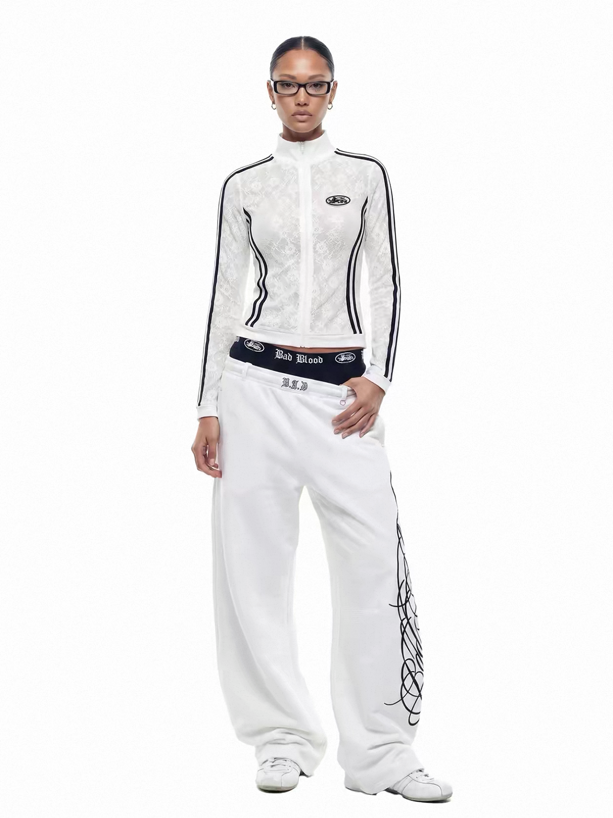 American Club Wide-leg Side-Stripe Track Maxi Pants - White