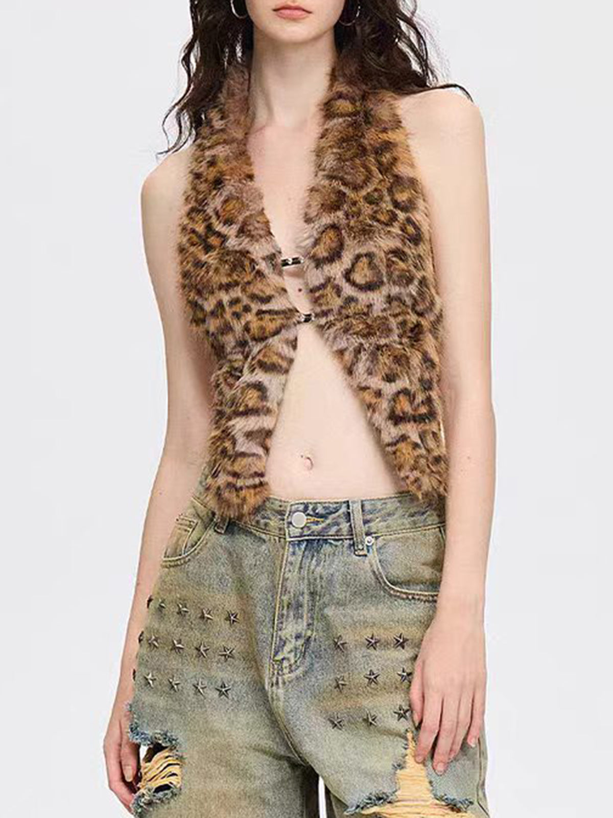 Brick Lane Skimming Leopard Print Halterneck Sleeveless Tee - Brown