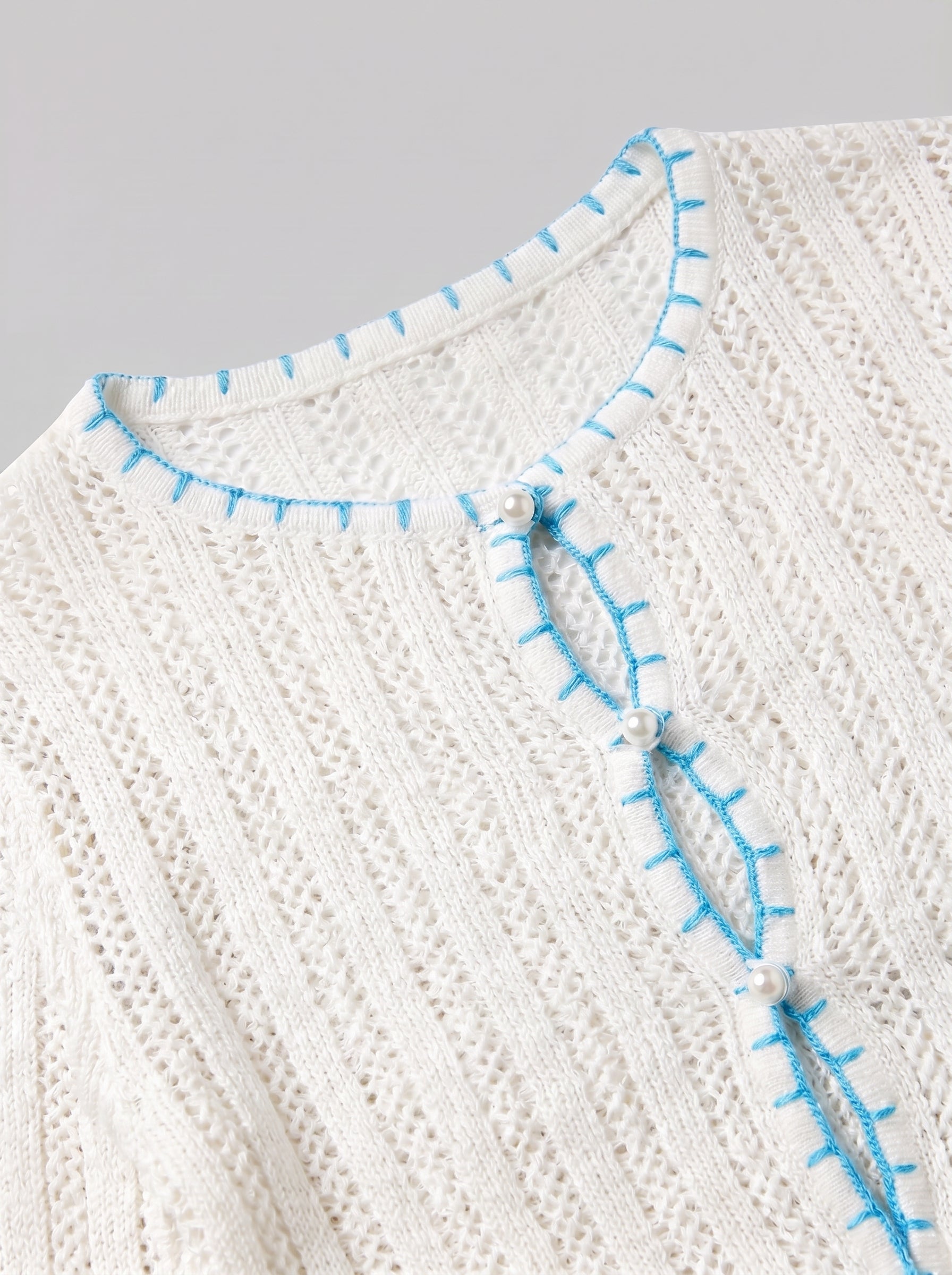 Brick Lane Lace Trim Crochet Knit Cardigan - White