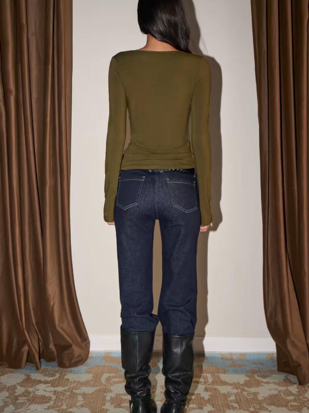 Brick Lane Tie-Front Ribbed Long Sleeve Knit Cardigan - Olive Green