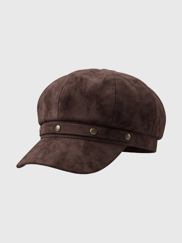 American Club Casual Studded Newsboy Cap - Brown