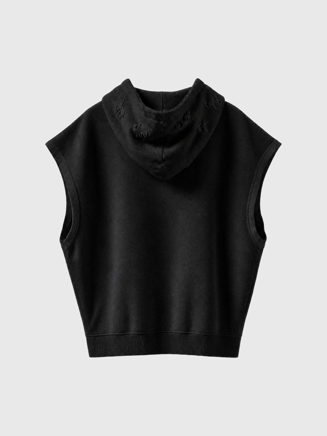 Co-ed Dorm Baggy Washed Sleeveless Zip-up Hoodie - Black