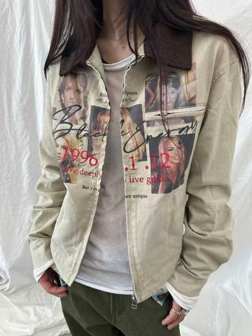 Brick Lane Skimming Graphic Print Long Sleeve Top - Grey