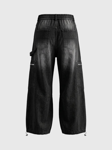 Co-ed Dorm Baggy Drawstring Cargo Track Pants - Black