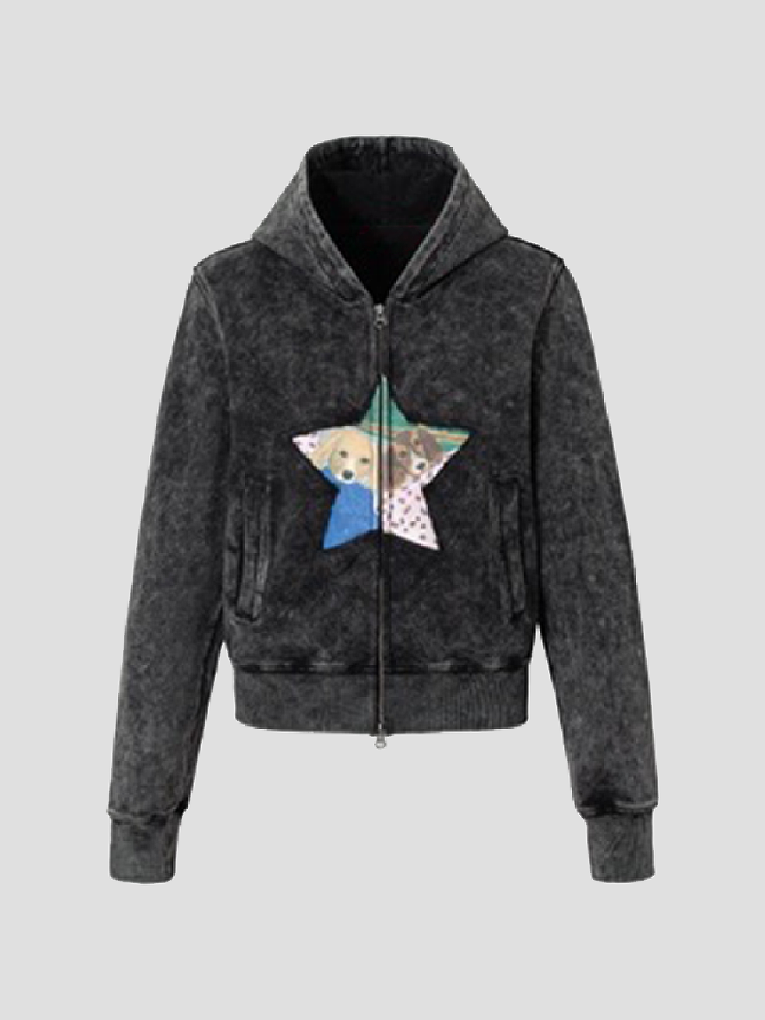 Star Patch Zip Hoodie - Black Multi