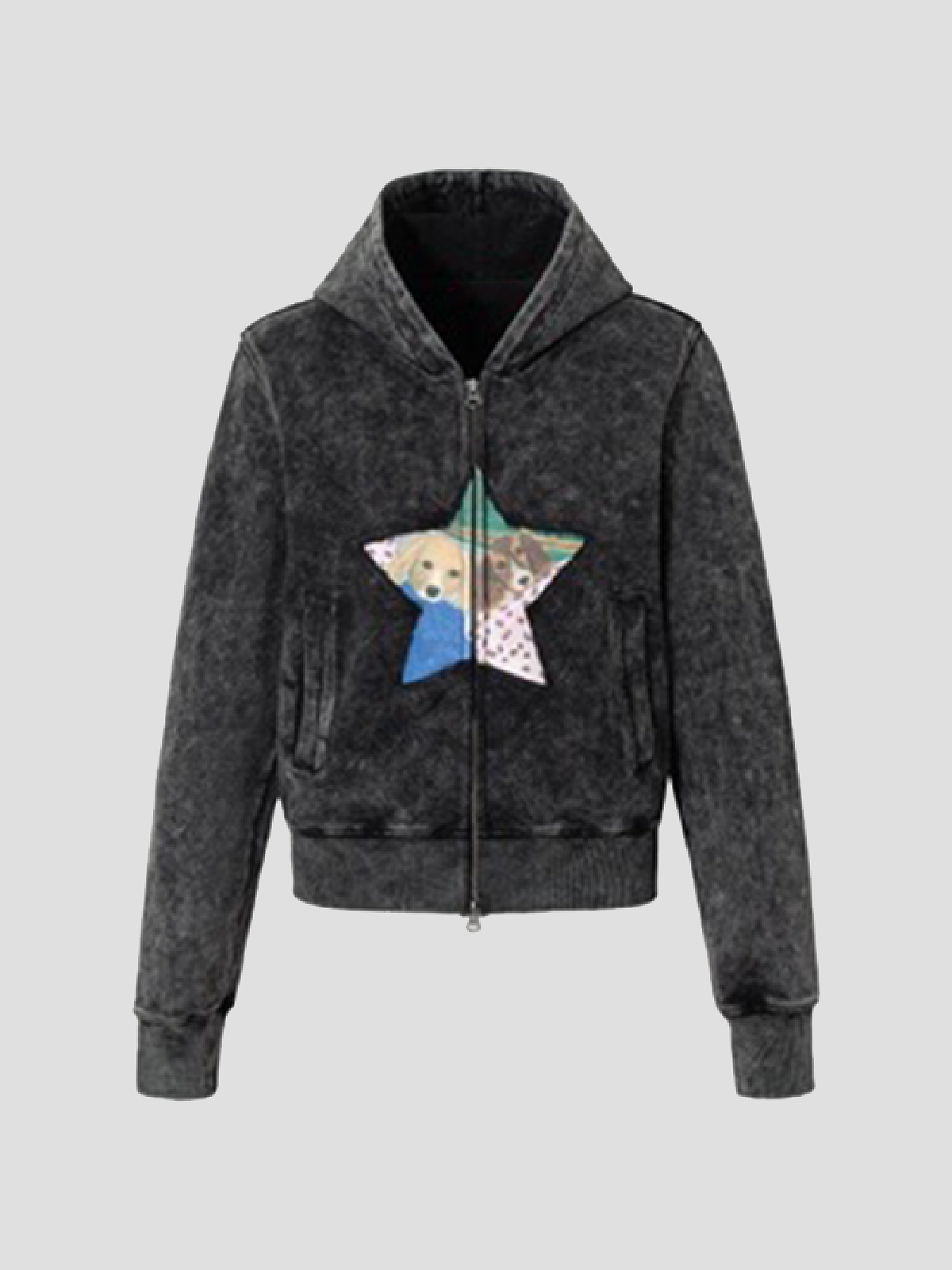 Star Patch Zip Hoodie - Black Multi