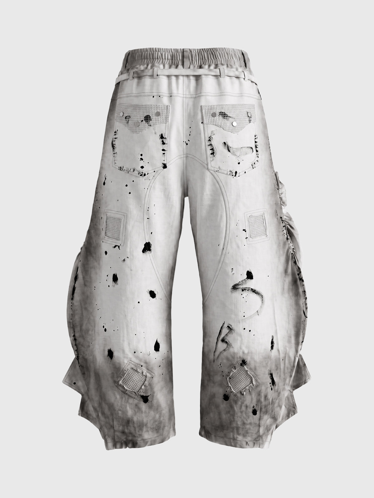 Co-ed Dorm Wide-leg Distressed Mud-Wash Cargo Pants - White