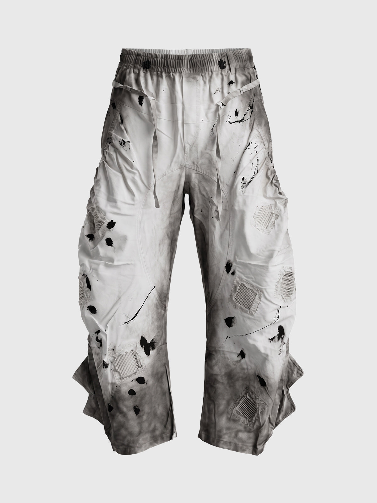 Co-ed Dorm Wide-leg Distressed Mud-Wash Cargo Pants - White