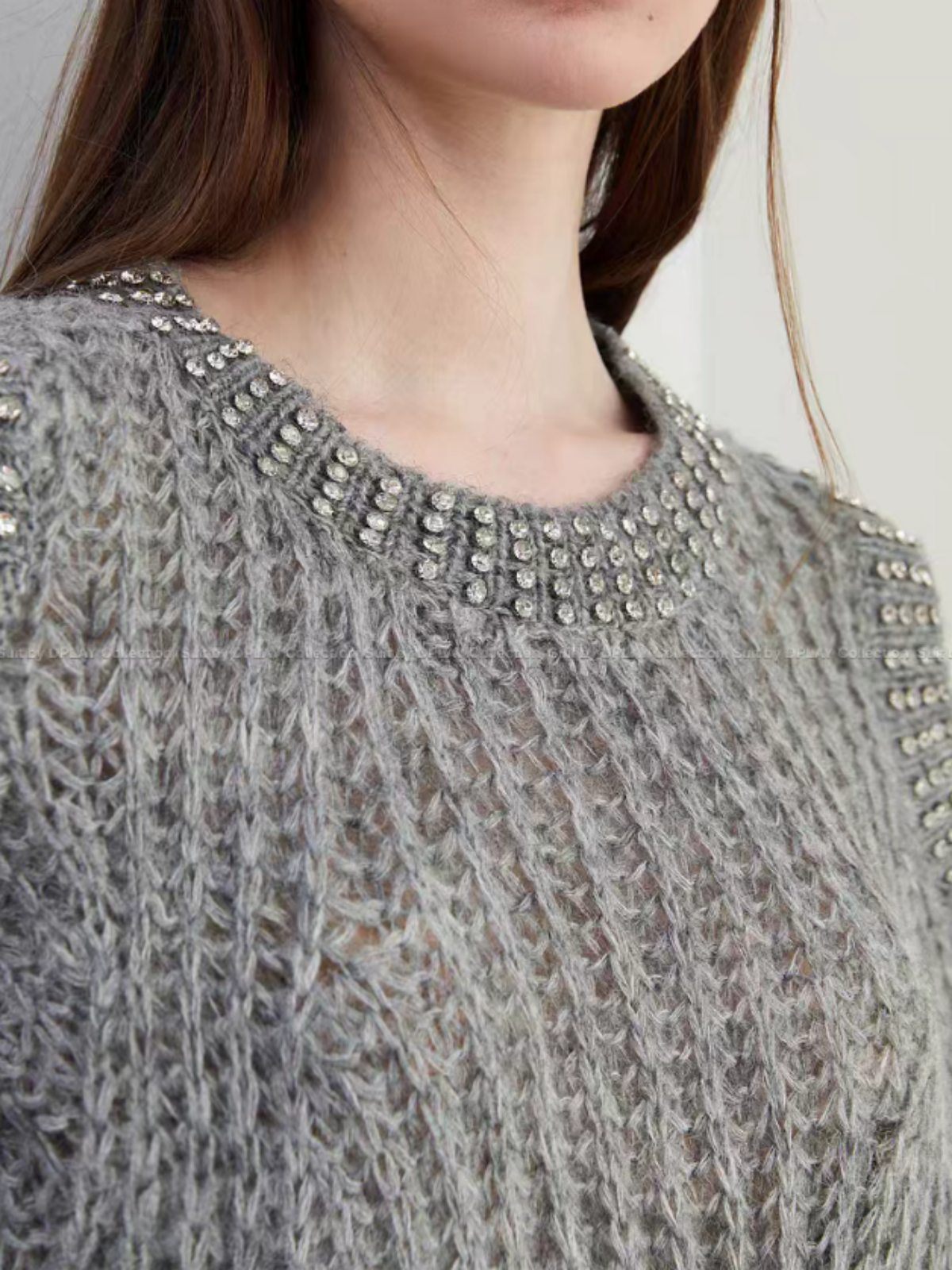 Brick Lane Ruffle Trim Textured Knit Long Sleeve Sweater - Heather Grey