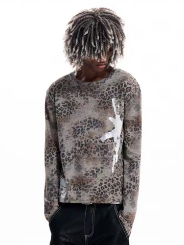 American Club Baggy Graphic Print Hooded Top - Grey