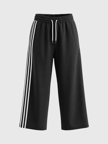 American Club Wide-leg Side-Stripe Track Maxi Pants - Black