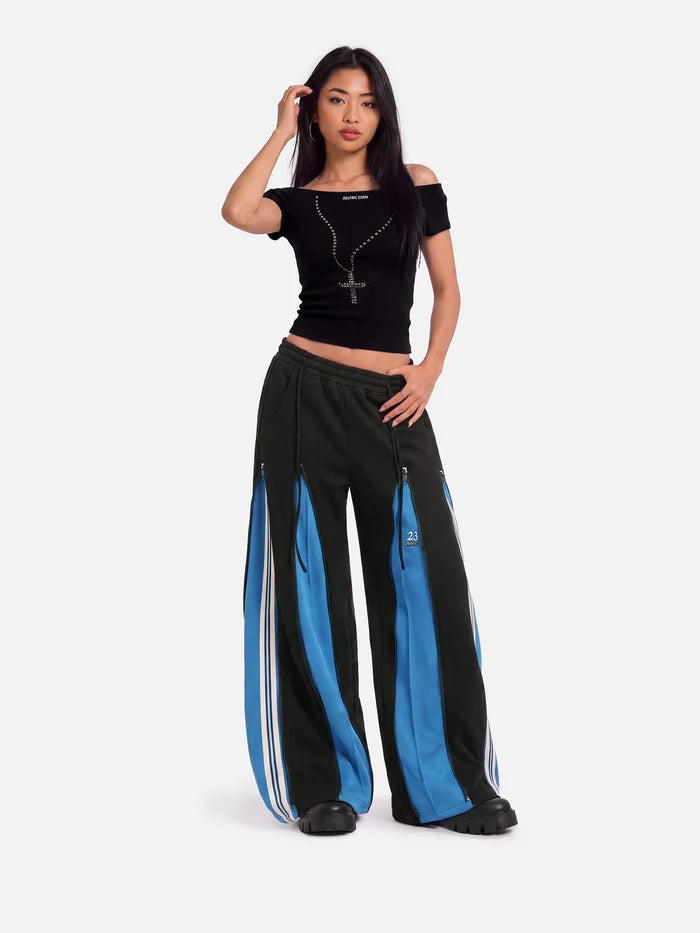 Weekday Outdoor Baggy Colorblock Contrast Maxi Pants - Blue