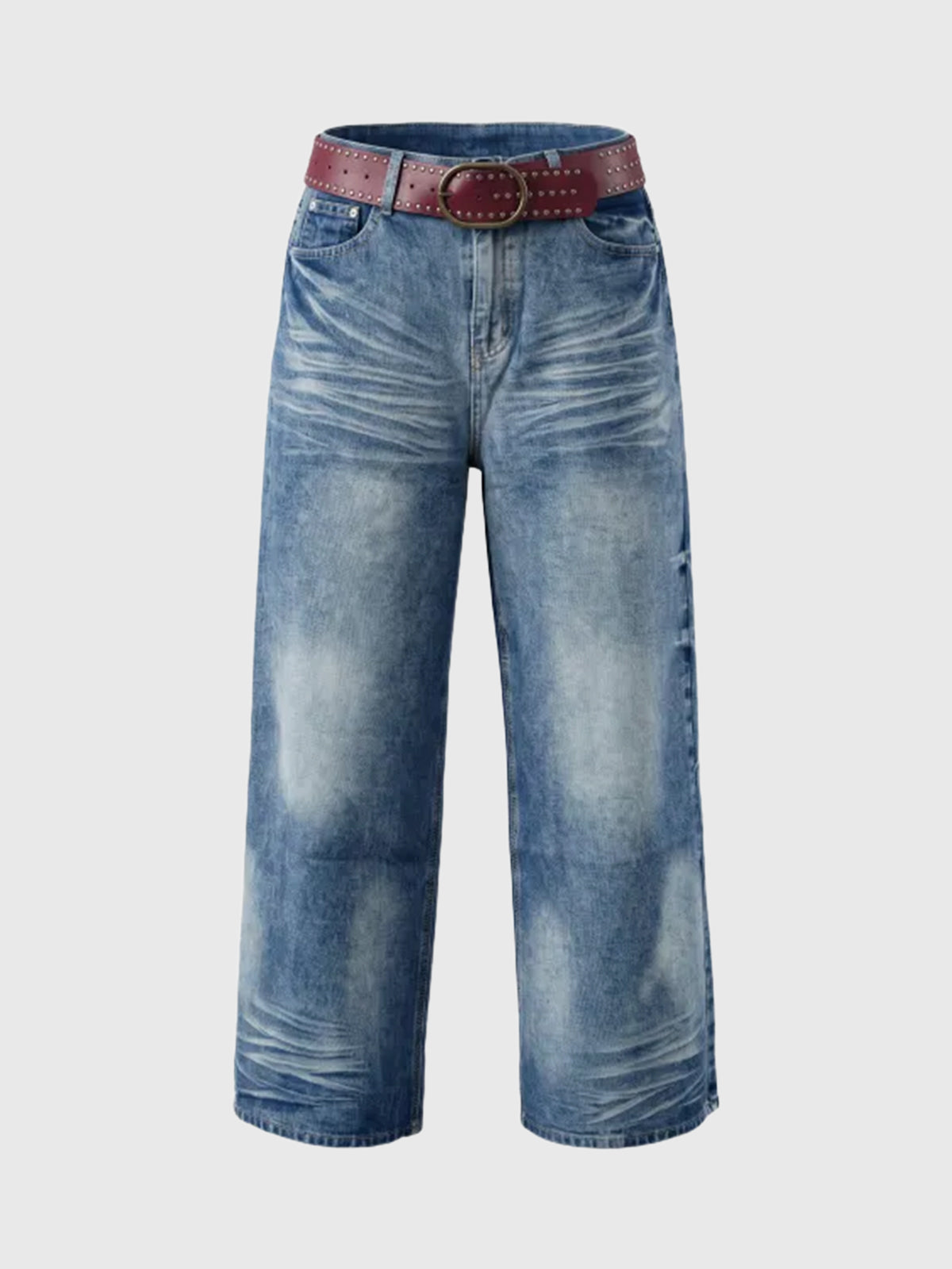 Co-ed Dorm Wide-leg Contrast Waistband Denim Maxi Pants - Blue