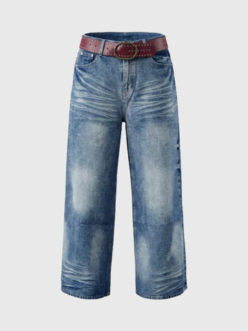 Co-ed Dorm Wide-leg Contrast Waistband Denim Maxi Pants - Blue