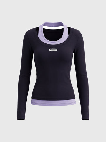 American Club Skimming Graphic Print Long Sleeve Top - Blue