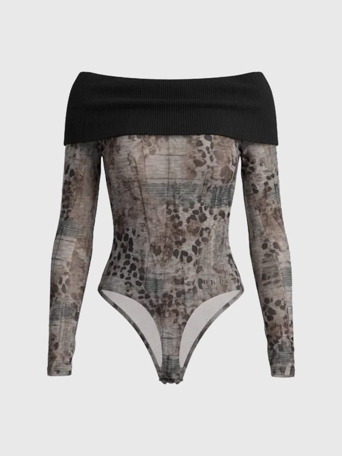 Brick Lane Skimming Graphic Print Bodysuit Top - Grey
