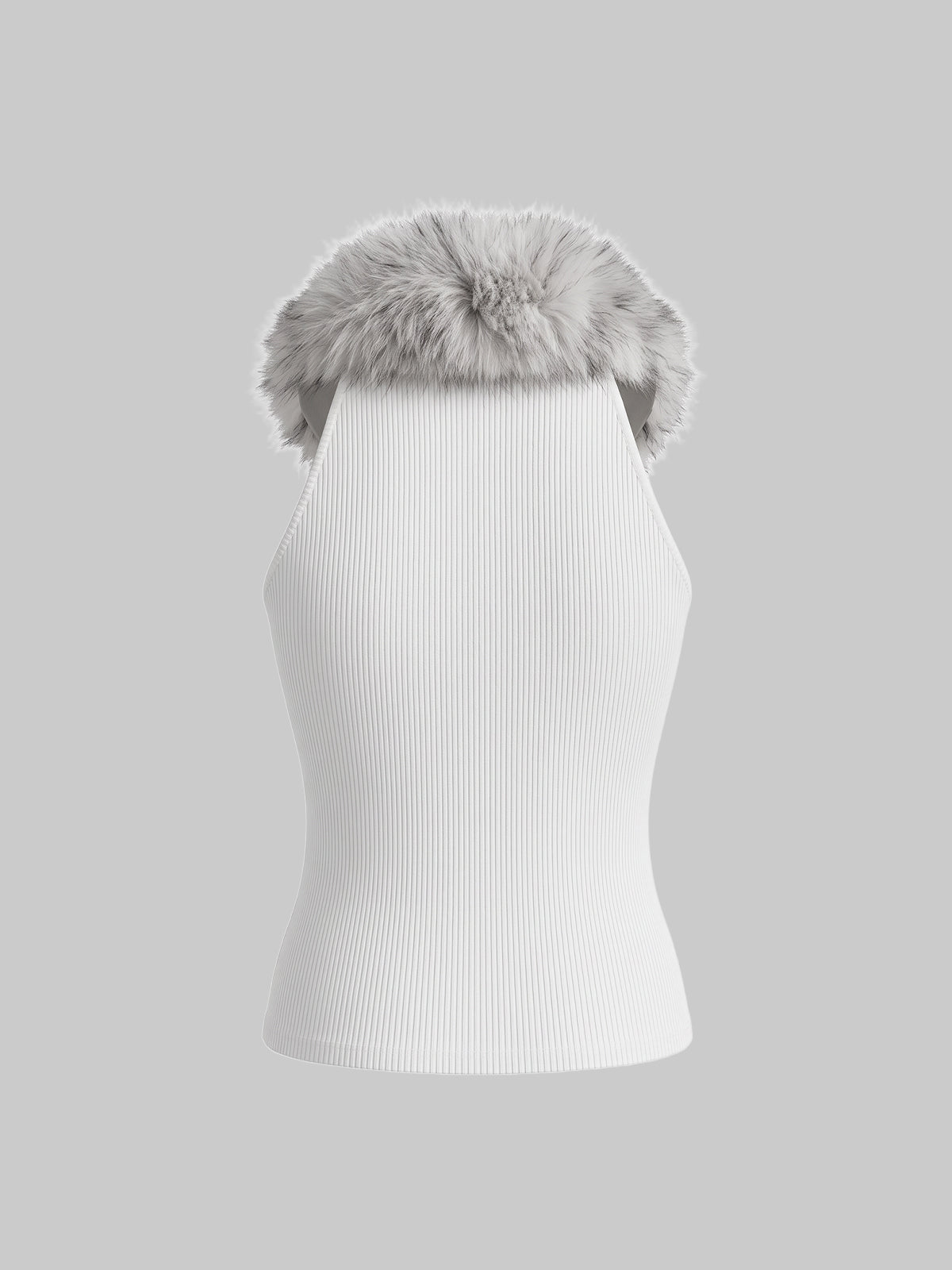 American Club Skimming Faux-Fur Collar Zip Vest Top - White