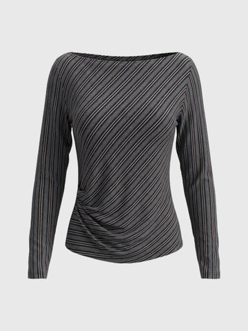 Co-ed Dorm Skimming Marled Knit Long Sleeve Top - Grey